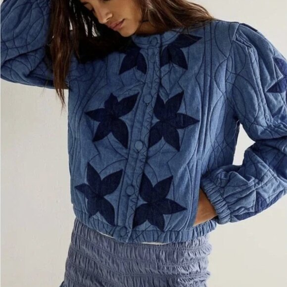 Free People Quinn Quilted Jacket, Medium, in Indigo, NWT - Picture 1 of 6